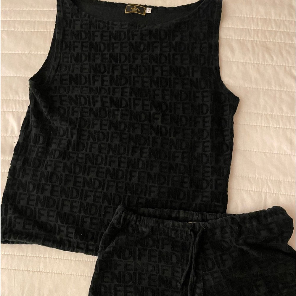 Vintage Fendi Logo Print Short Set
